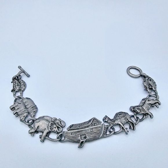 Noah's Ark Bracelet Vintage Charm Pewter Christian Religious Bible Story Jewelry - Picture 7 of 8